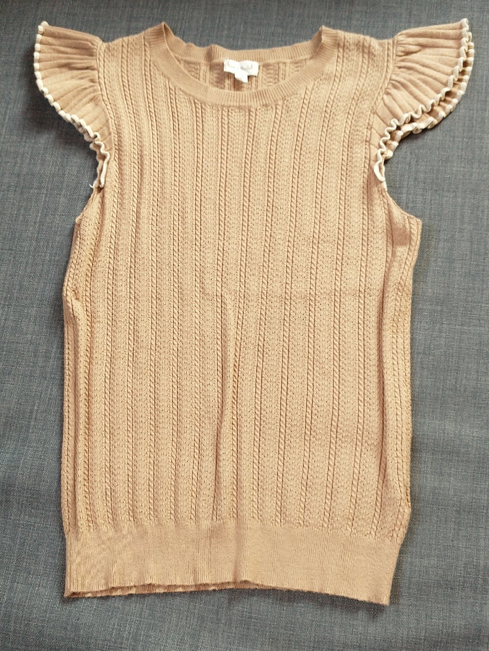 Hem & Thread Taupe Cable Knit Crewneck Sweater